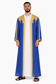Royal Blue Moroccan Thobe Kaftan with Gold Trim