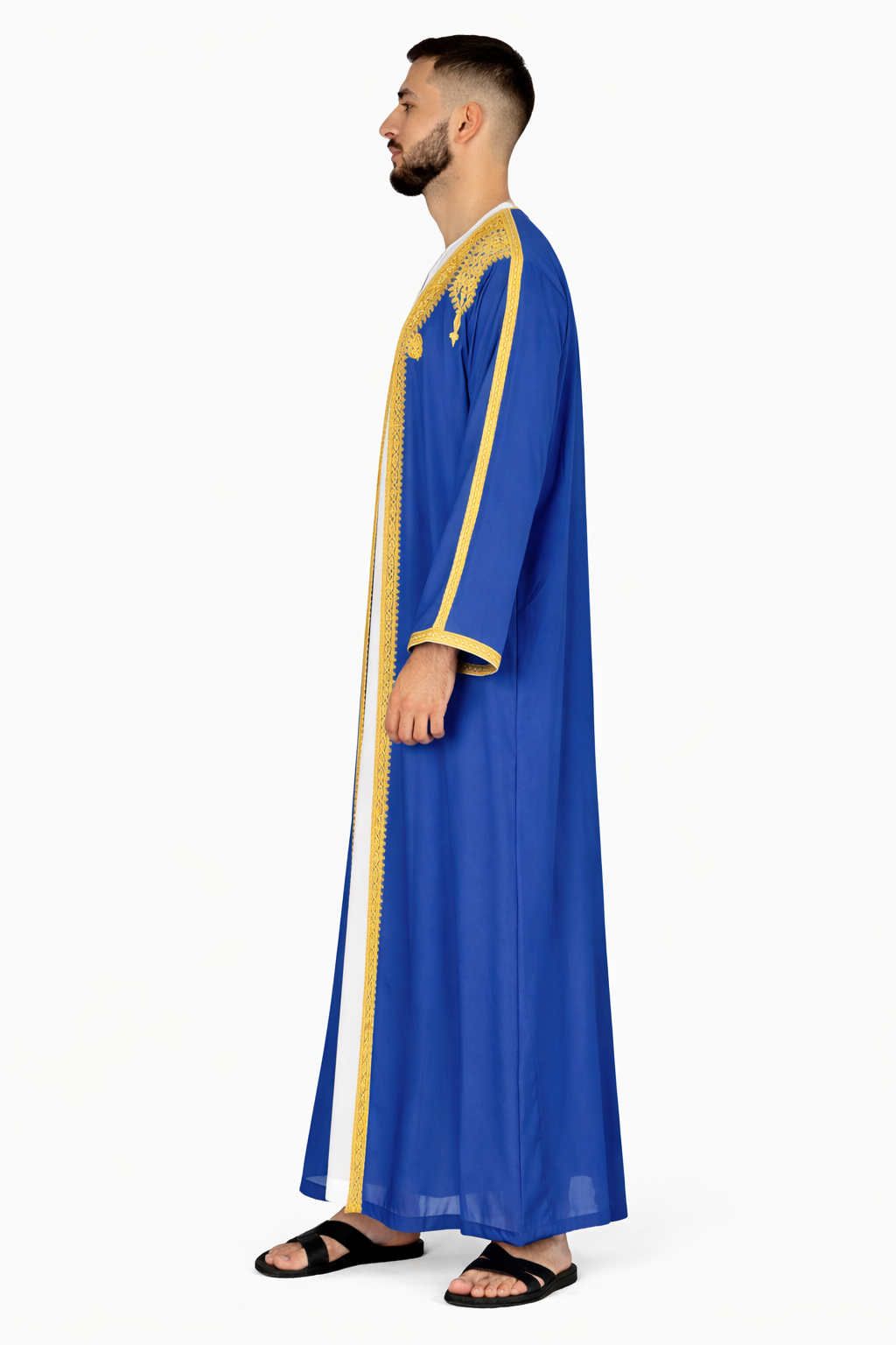 Royal Blue Moroccan Thobe Kaftan with Gold Trim