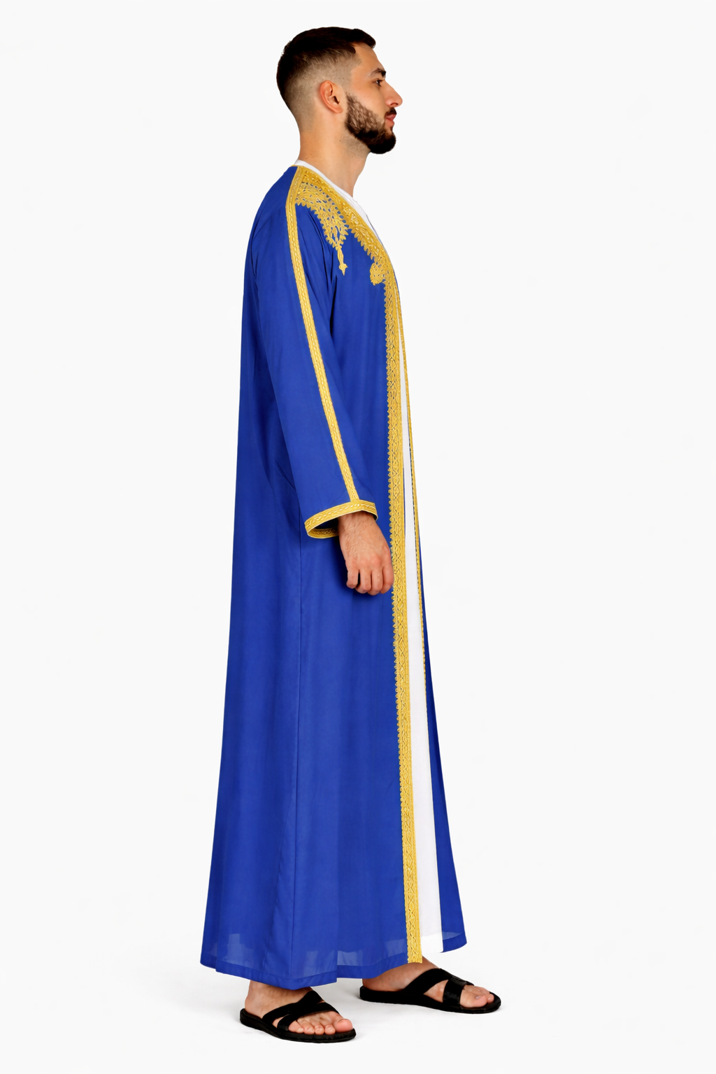 Royal Blue Moroccan Thobe Kaftan with Gold Trim