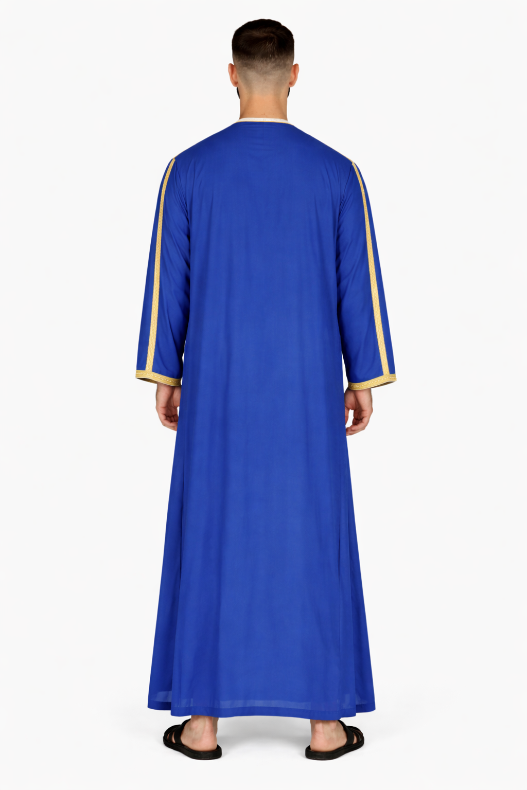 Royal Blue Moroccan Thobe Kaftan with Gold Trim