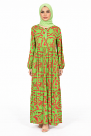 Classic Green Printed Tiered Modest Maxi Dress