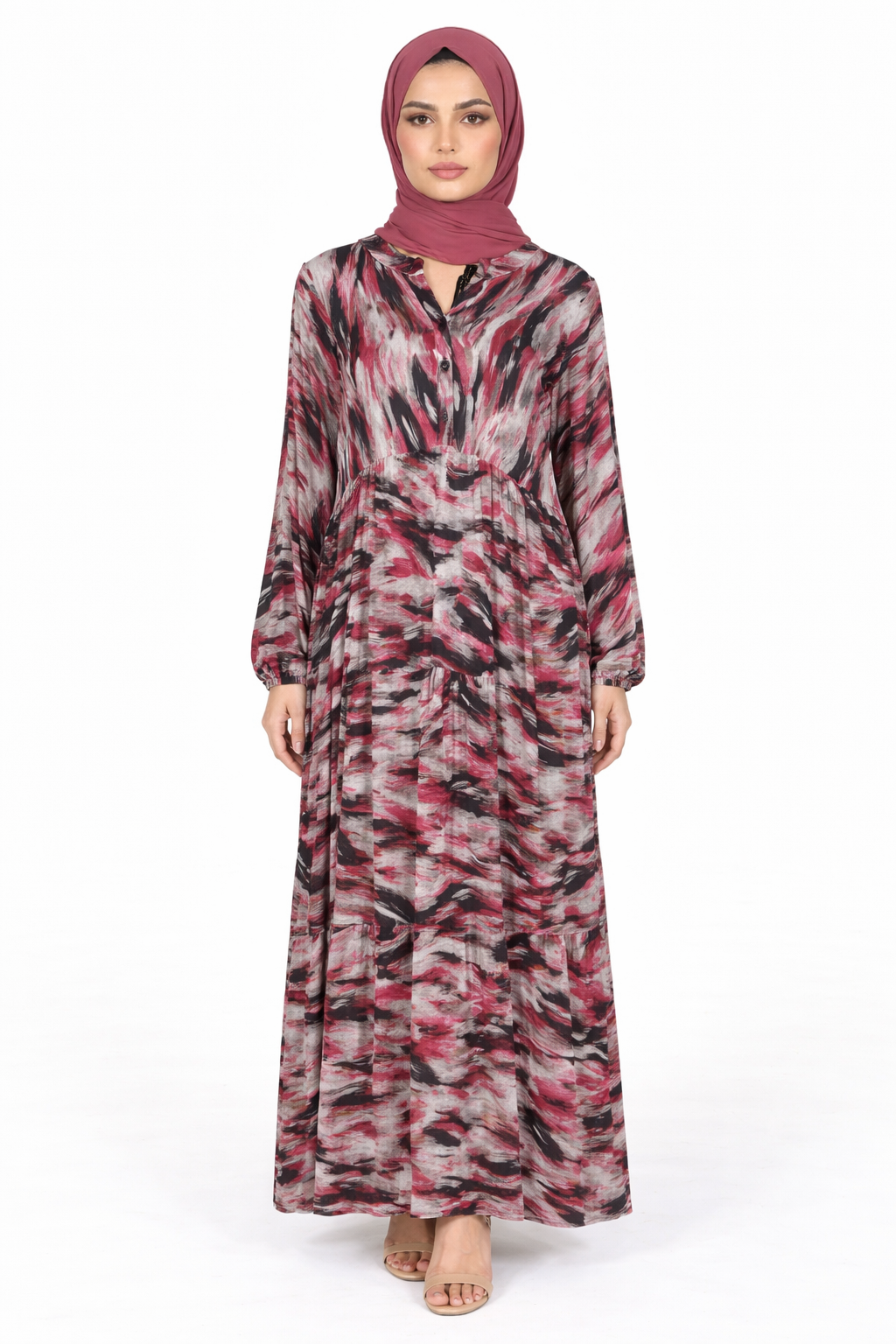 Cabernet Abstract Print Long Sleeve Maxi Dress
