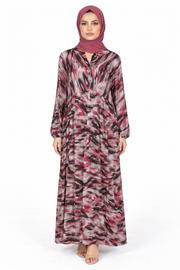 Cabernet Abstract Print Long Sleeve Maxi Dress
