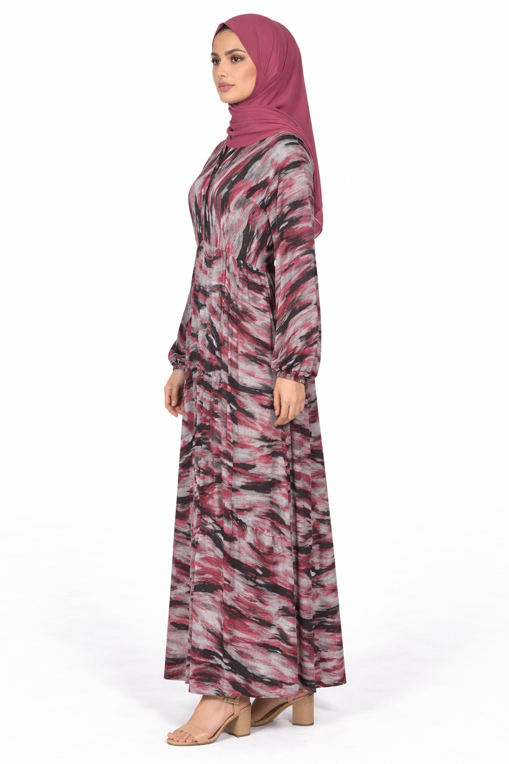 Cabernet Abstract Print Long Sleeve Maxi Dress