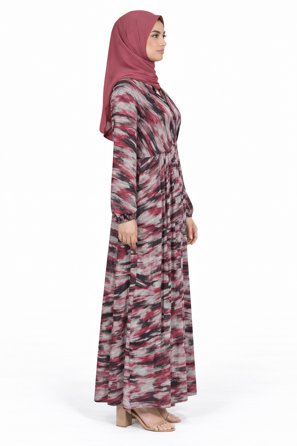 Cabernet Abstract Print Long Sleeve Maxi Dress