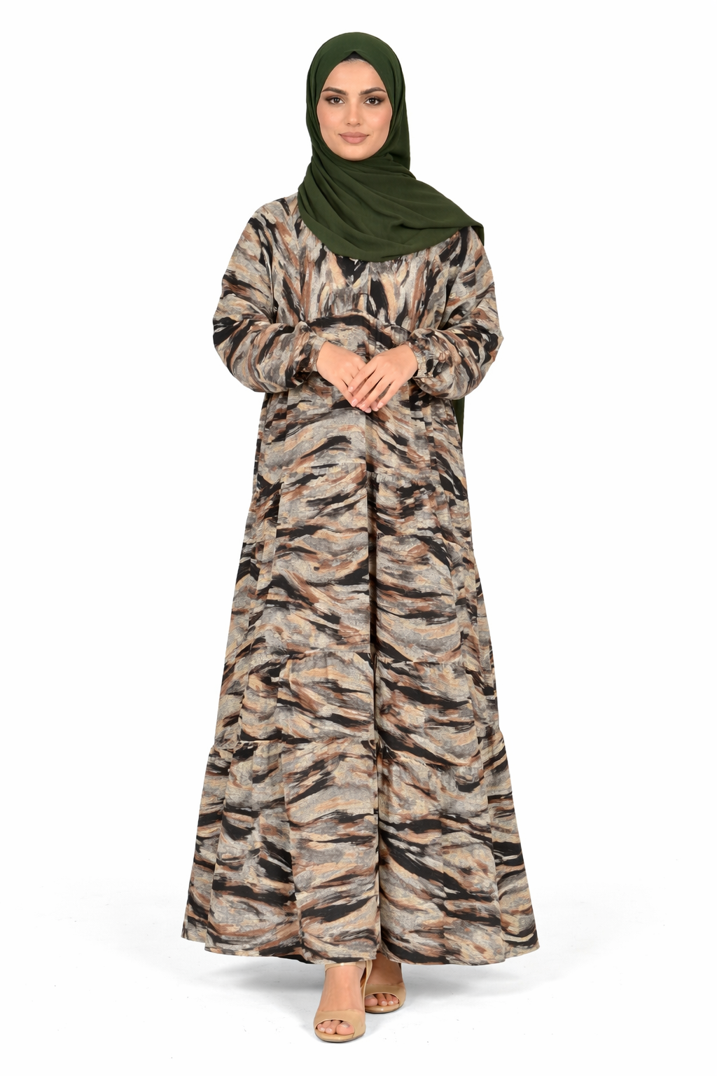 Partridge Abstract Print Long Sleeve Maxi Dress