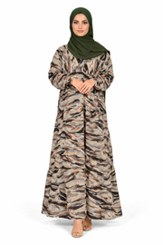 Partridge Abstract Print Long Sleeve Maxi Dress