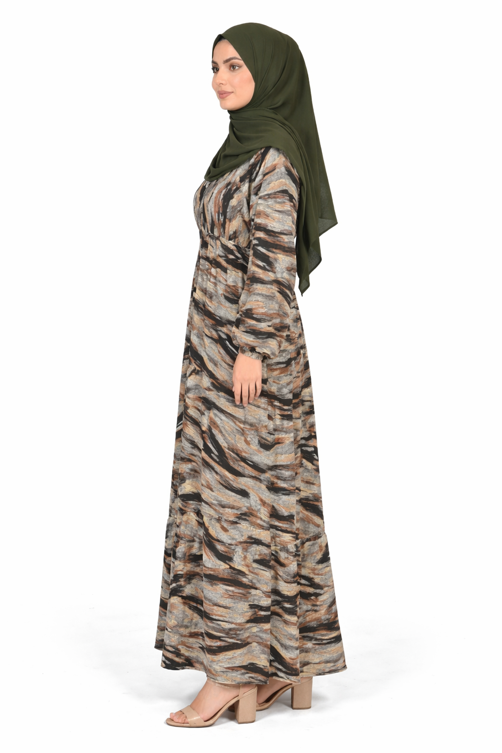 Partridge Abstract Print Long Sleeve Maxi Dress