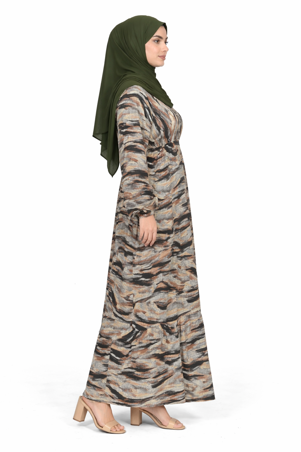 Partridge Abstract Print Long Sleeve Maxi Dress