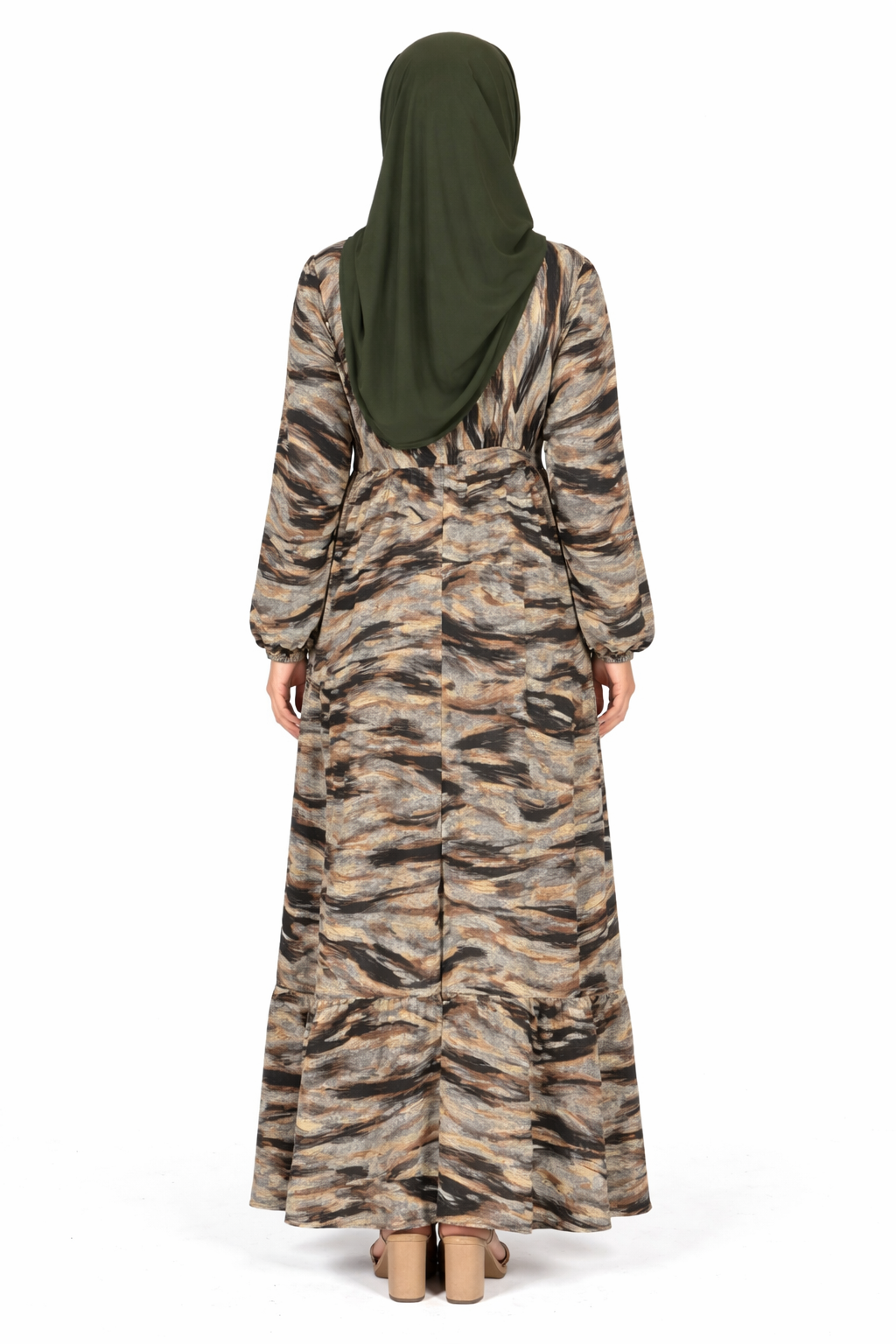 Partridge Abstract Print Long Sleeve Maxi Dress