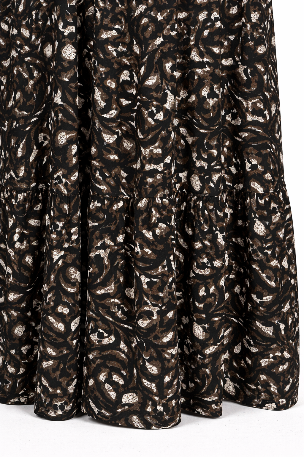 Slate Black Abstract Floral Print Long Sleeve Tiered Maxi Dress