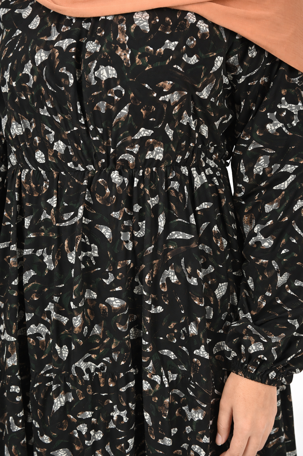Sycamore Abstract Floral Print Long Sleeve Tiered Maxi Dress