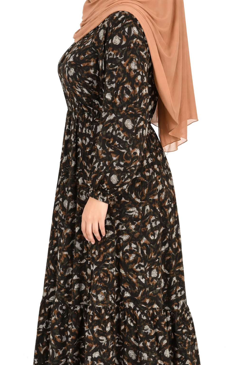 Sycamore Abstract Floral Print Long Sleeve Tiered Maxi Dress
