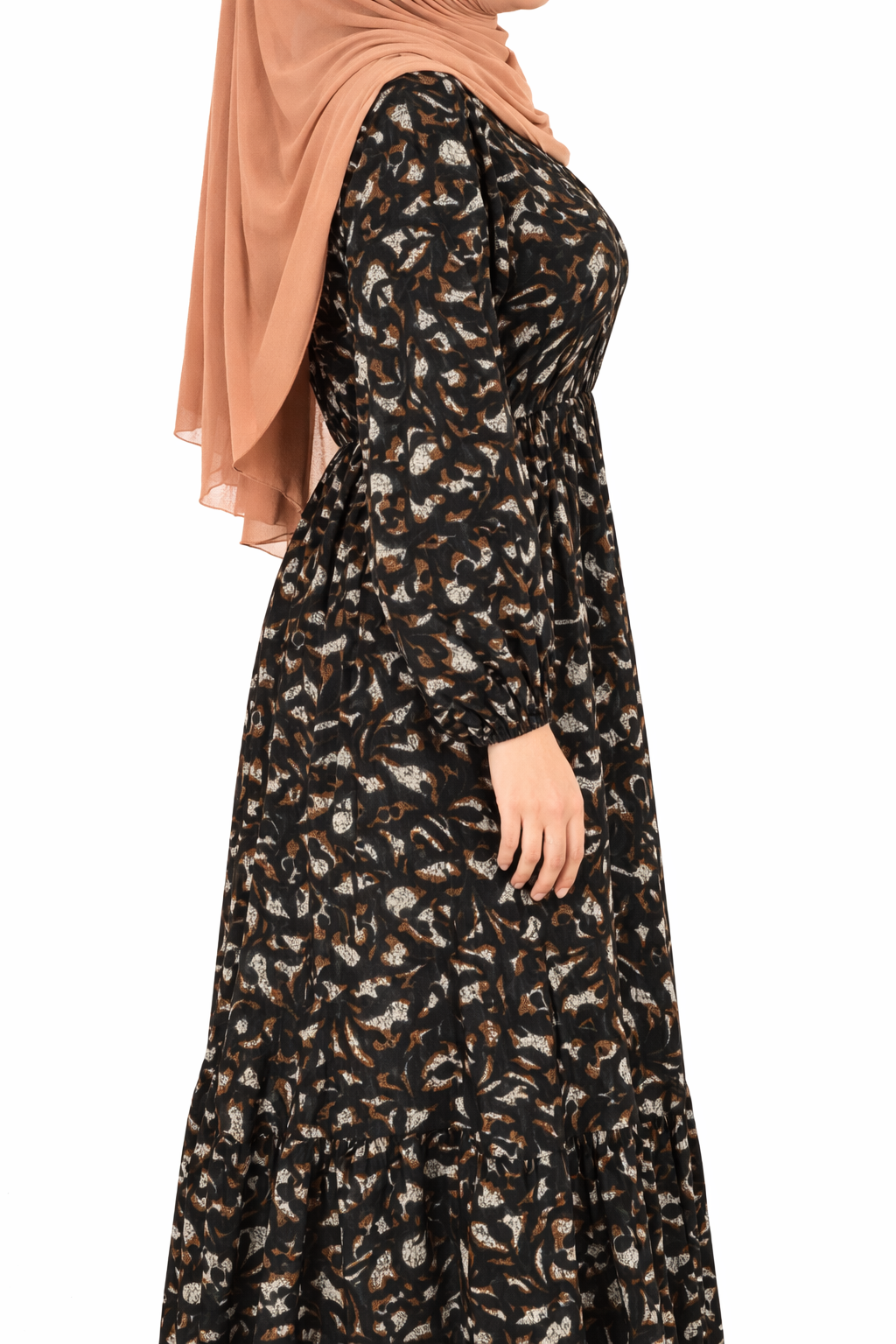 Sycamore Abstract Floral Print Long Sleeve Tiered Maxi Dress