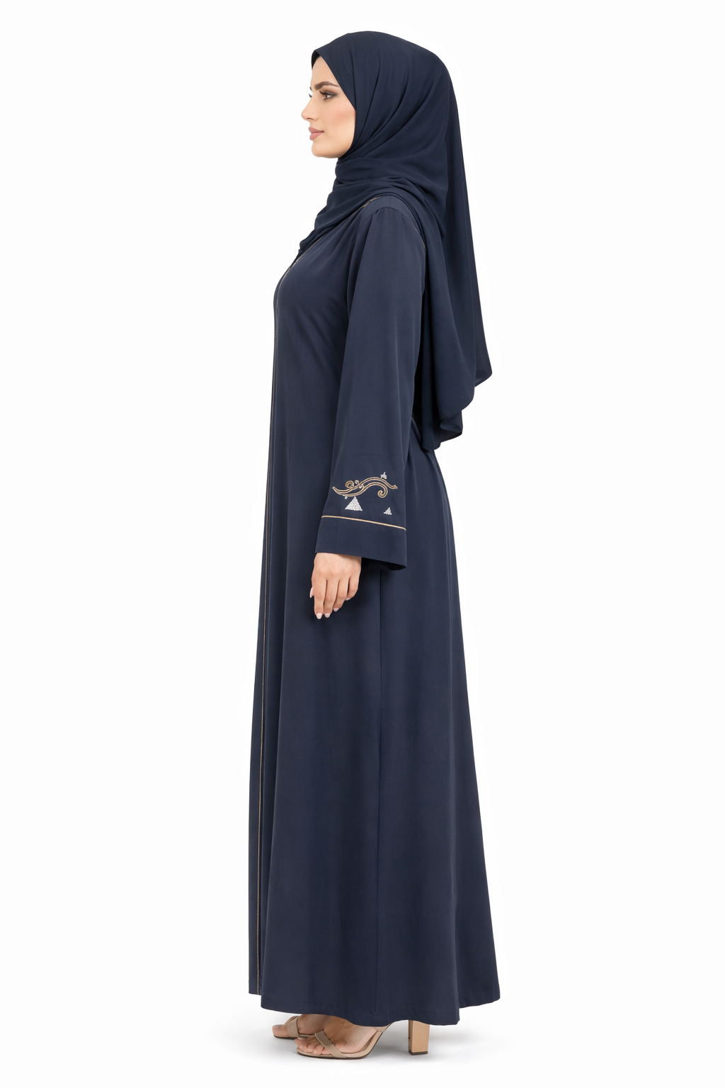 Sky Captain Embroidered Front Zip Long Sleeve Maxi Abaya