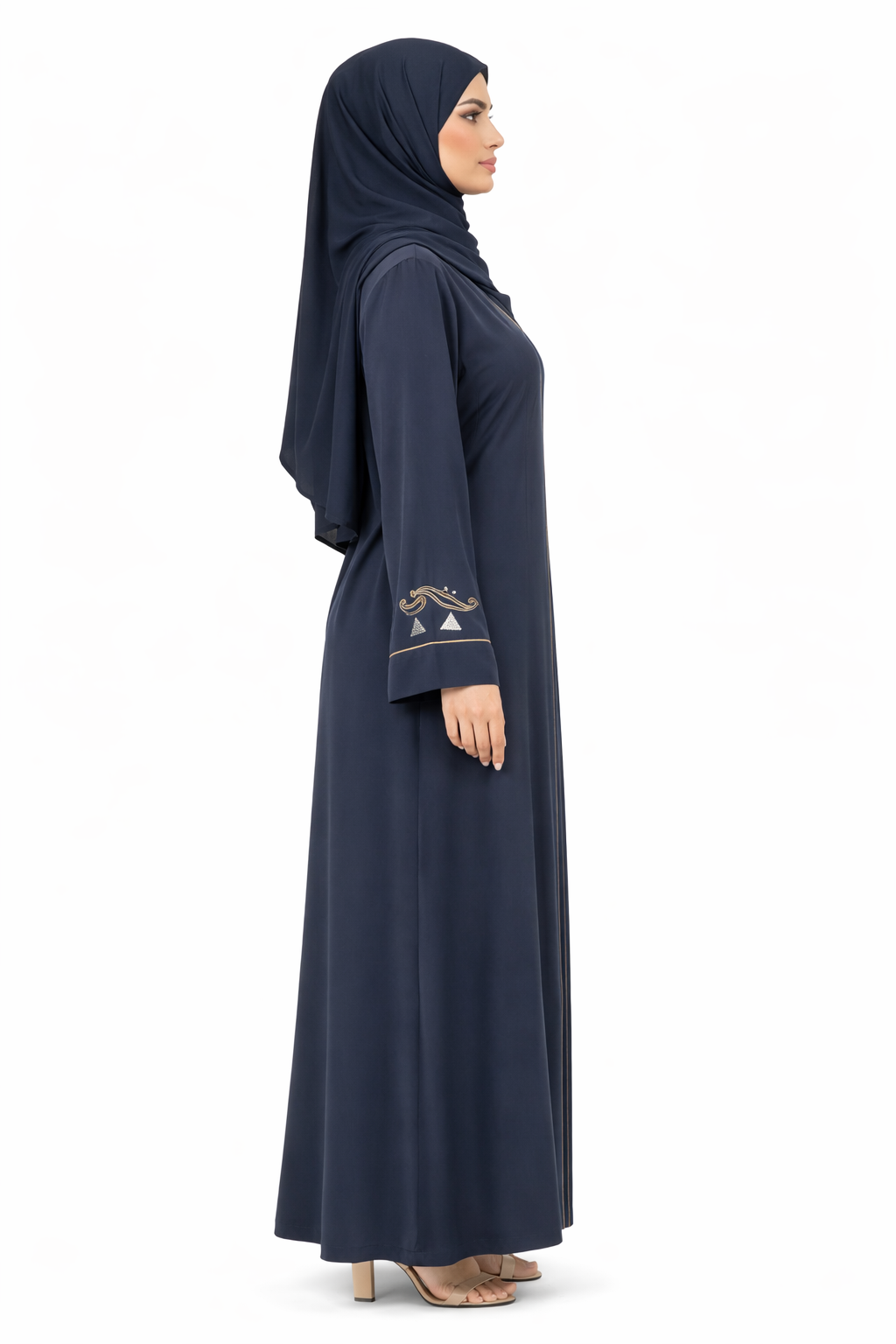 Sky Captain Embroidered Front Zip Long Sleeve Maxi Abaya