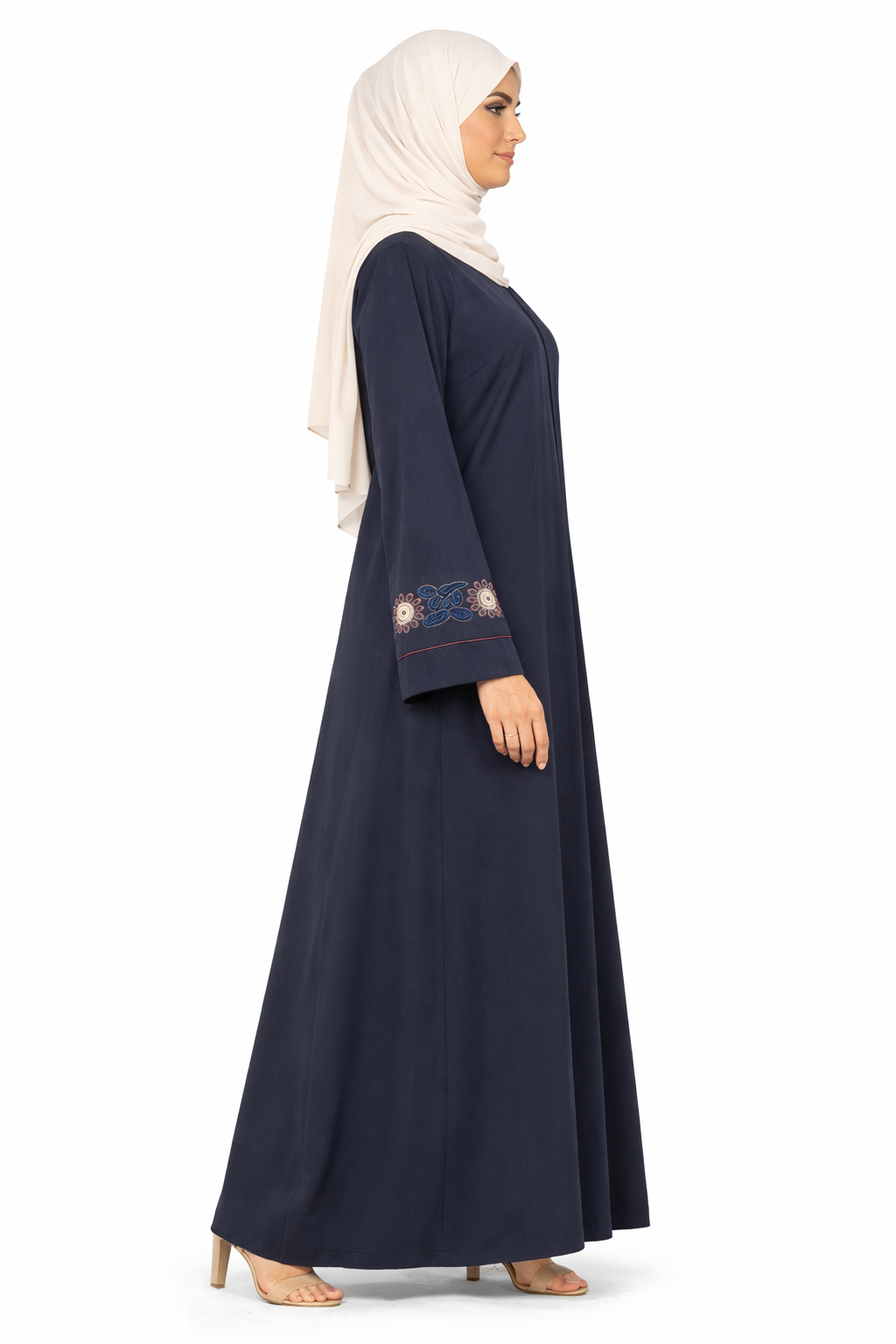 Sky Captain Front-Zip Abaya with Intricate Vertical Vine Beading