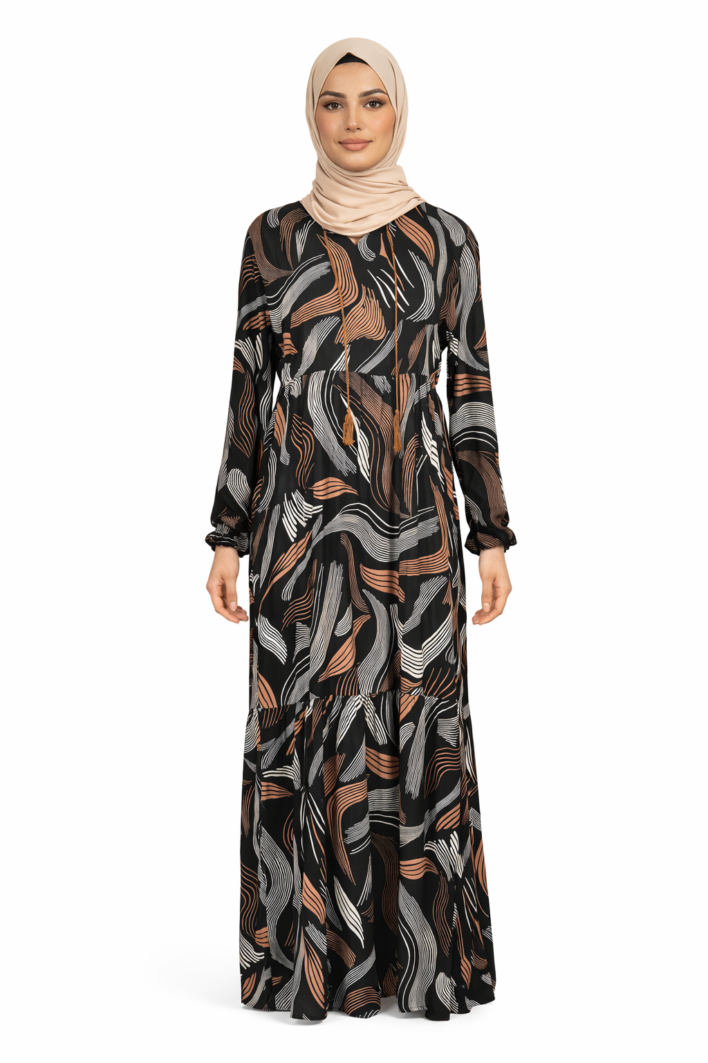 Ganache Abstract Wave Print Maxi Dress