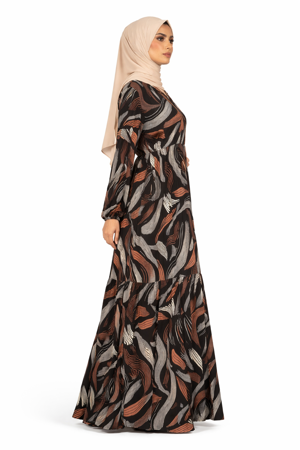 Ganache Abstract Wave Print Maxi Dress