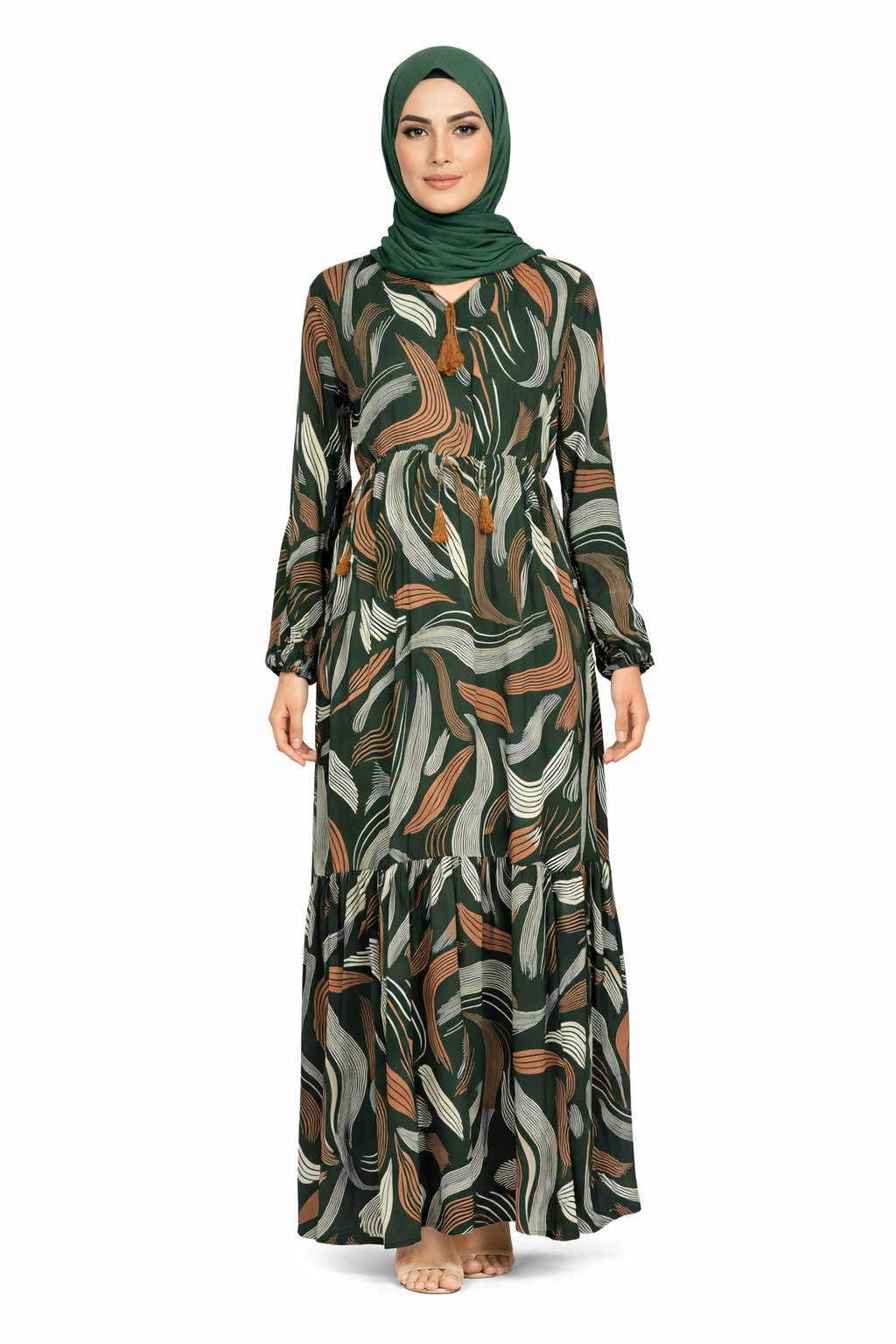 Pine Grove Abstract Wave Print Maxi Dress