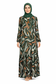 Pine Grove Abstract Wave Print Maxi Dress