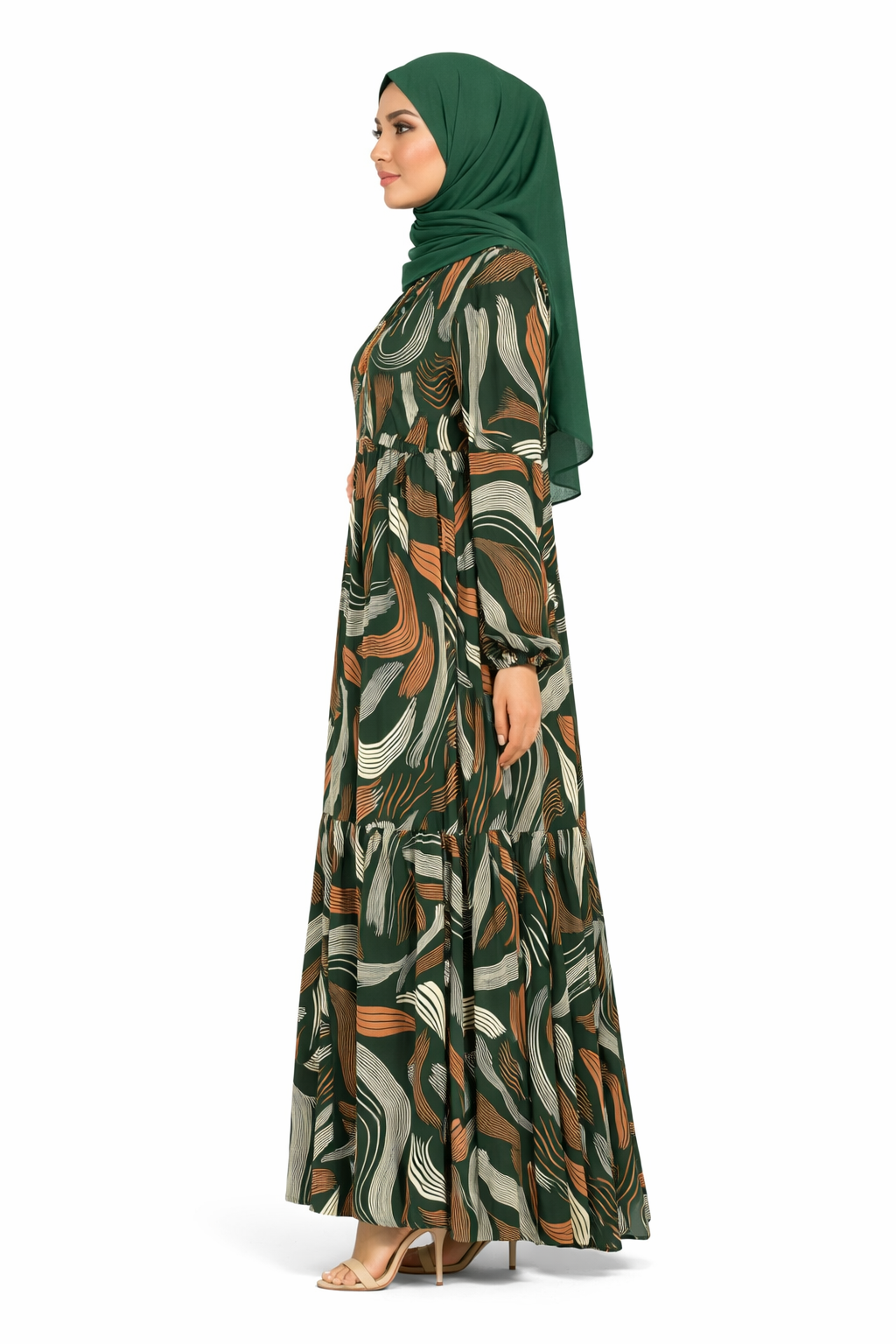 Pine Grove Abstract Wave Print Maxi Dress