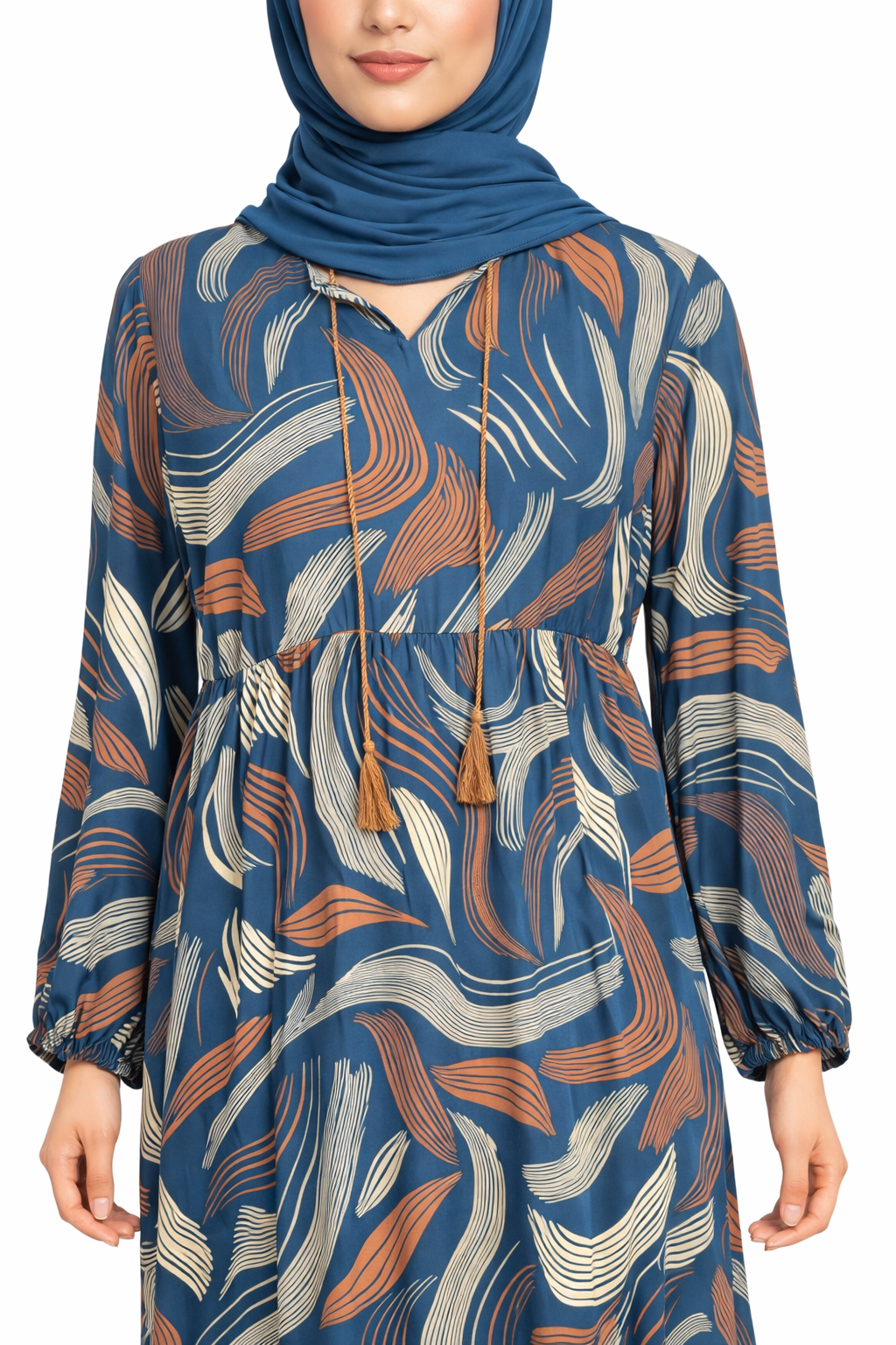 Moroccan Blue Abstract Wave Print Maxi Dress