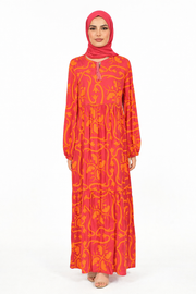 Cherries Jubilee Printed Tiered Modest Maxi Dress