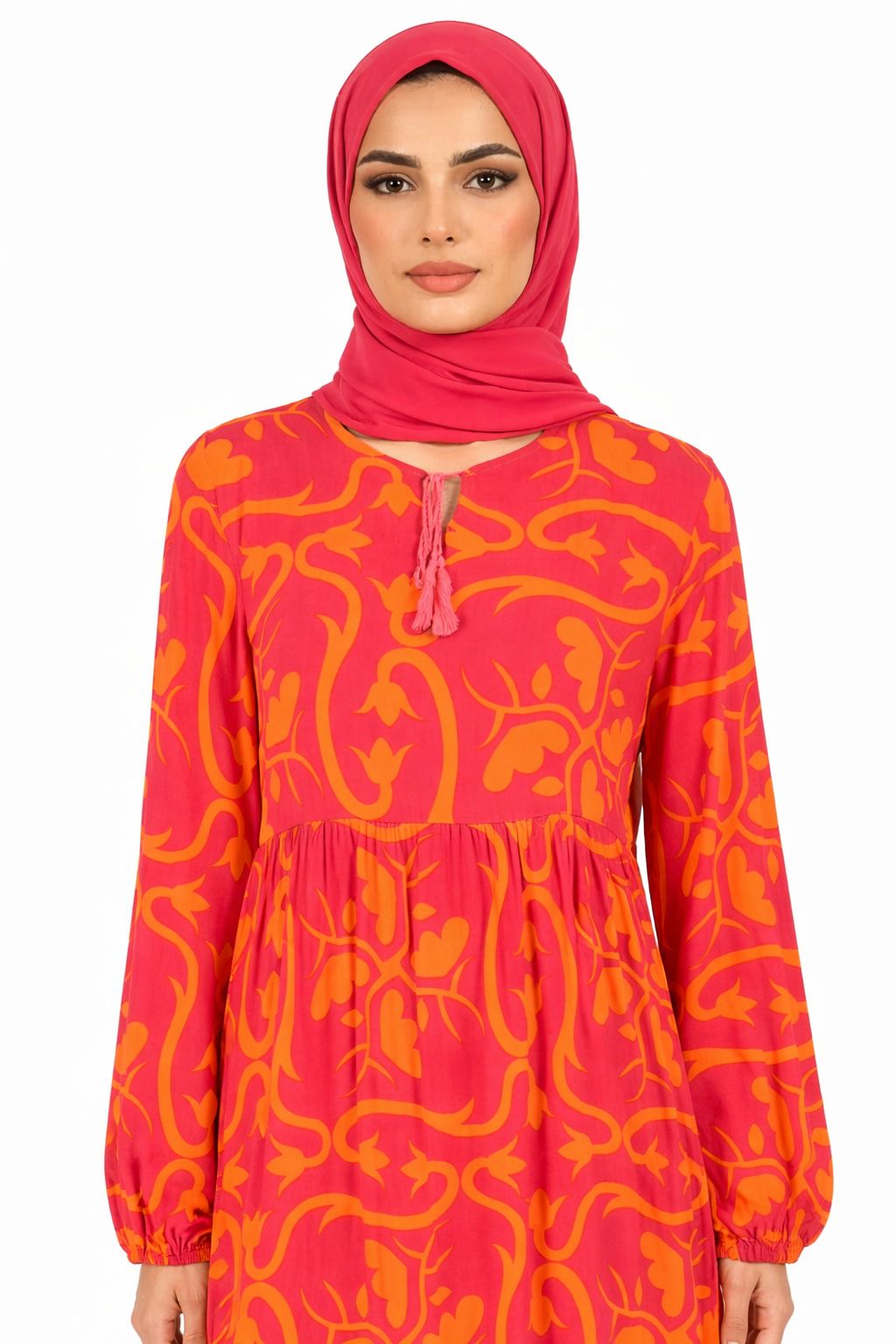 Cherries Jubilee Printed Tiered Modest Maxi Dress