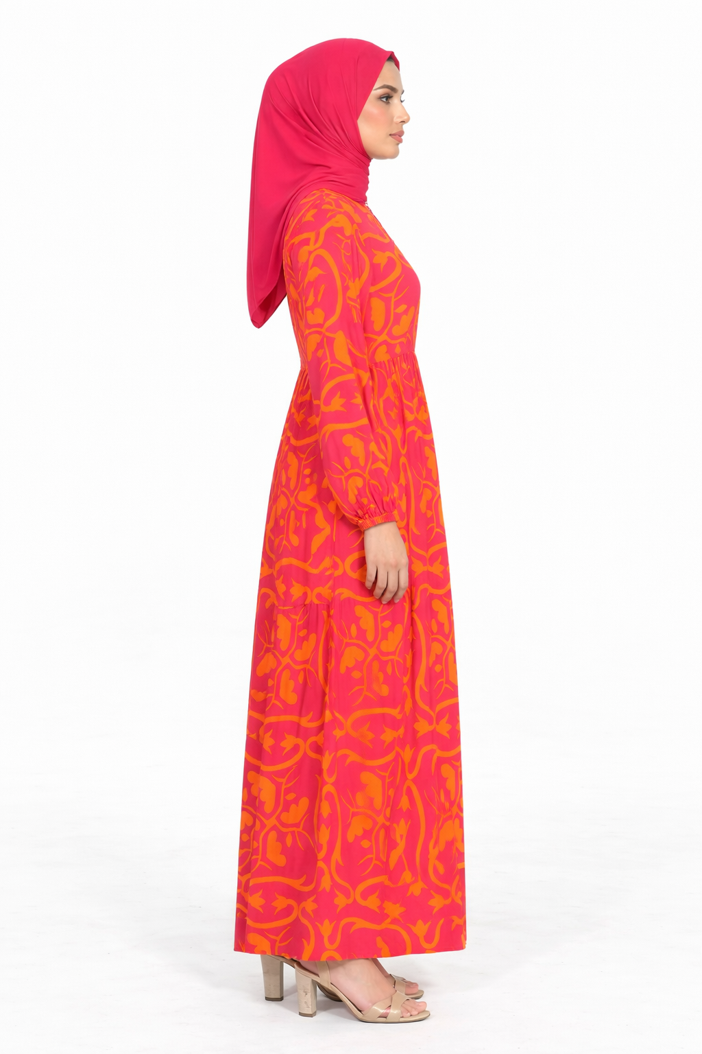 Cherries Jubilee Printed Tiered Modest Maxi Dress