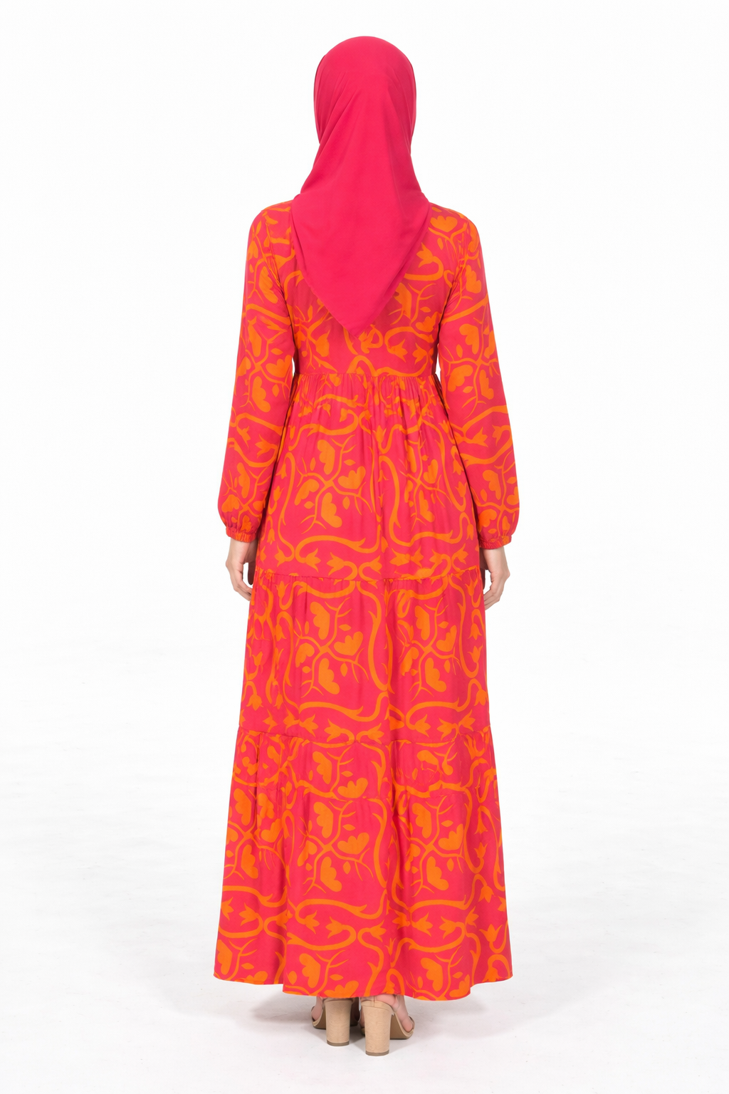 Cherries Jubilee Printed Tiered Modest Maxi Dress