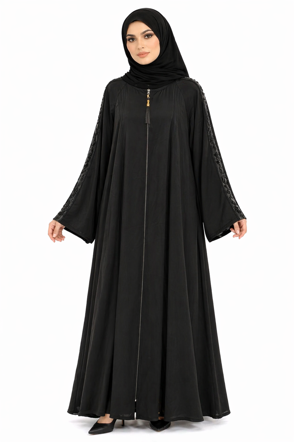 Tap Shoe Abaya with Textured Sleeve Detailing
