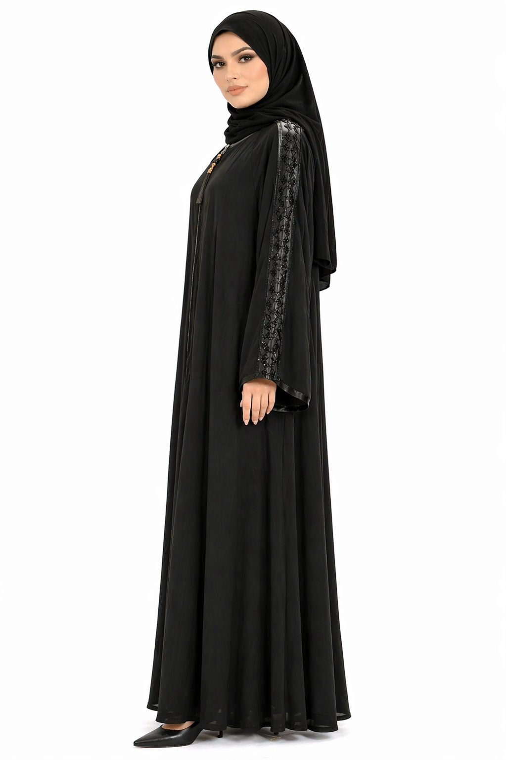 Tap Shoe Abaya with Textured Sleeve Detailing