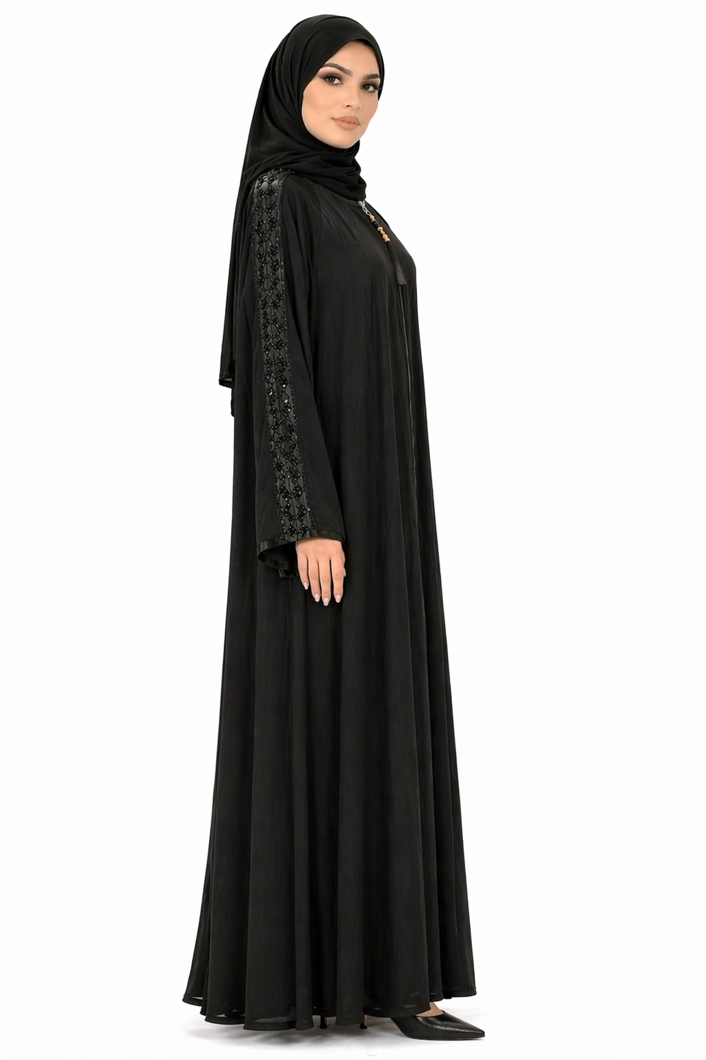 Tap Shoe Abaya with Textured Sleeve Detailing