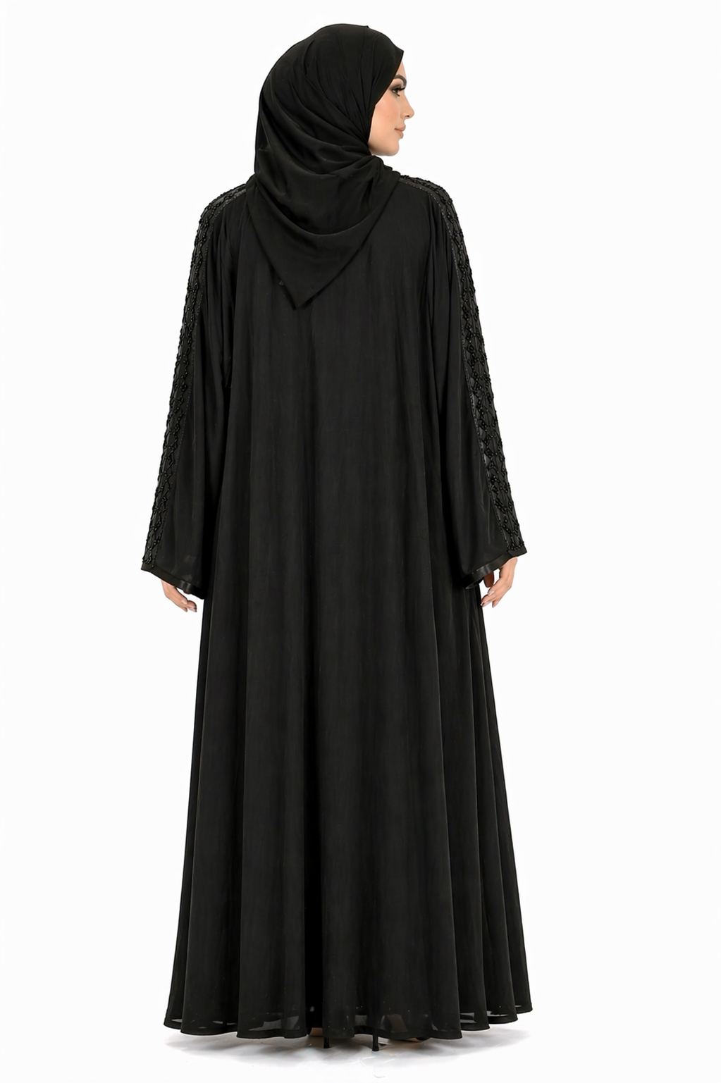 Tap Shoe Abaya with Textured Sleeve Detailing
