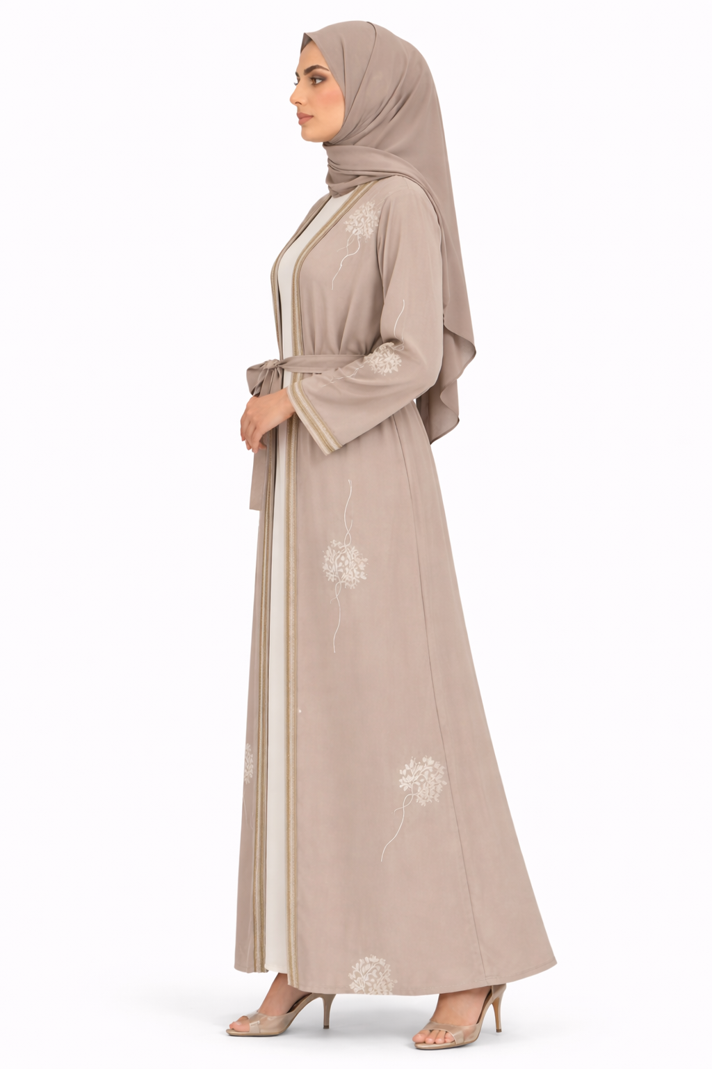 Wrougth Iron Floral Detail Open Front Maxi Abaya