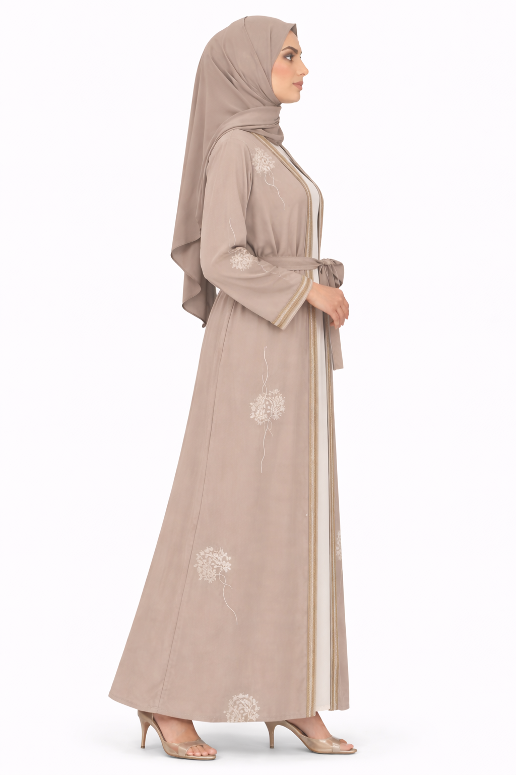 Wrougth Iron Floral Detail Open Front Maxi Abaya