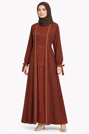 Cambridge Brown Pinstripe Belted Open Front Maxi Abaya