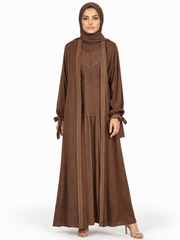Morel Pinstripe Belted Open Front Maxi Abaya