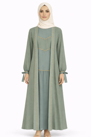Ponderosa Pine Pinstripe Belted Open Front Maxi Abaya