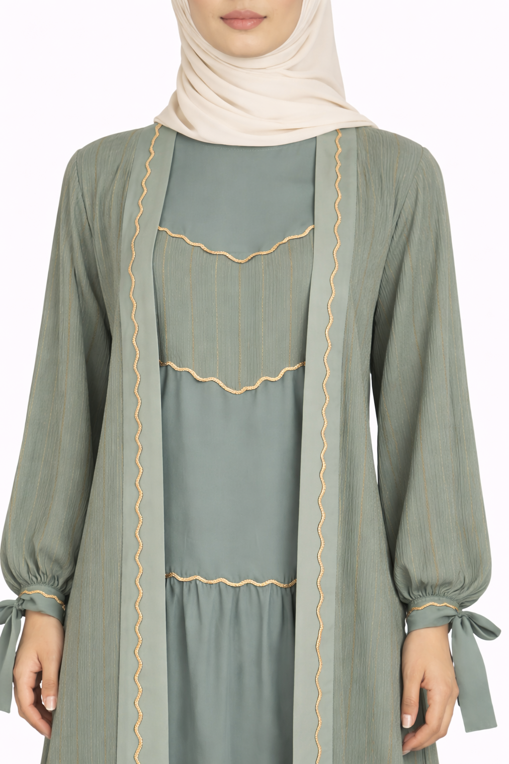 Ponderosa Pine Pinstripe Belted Open Front Maxi Abaya
