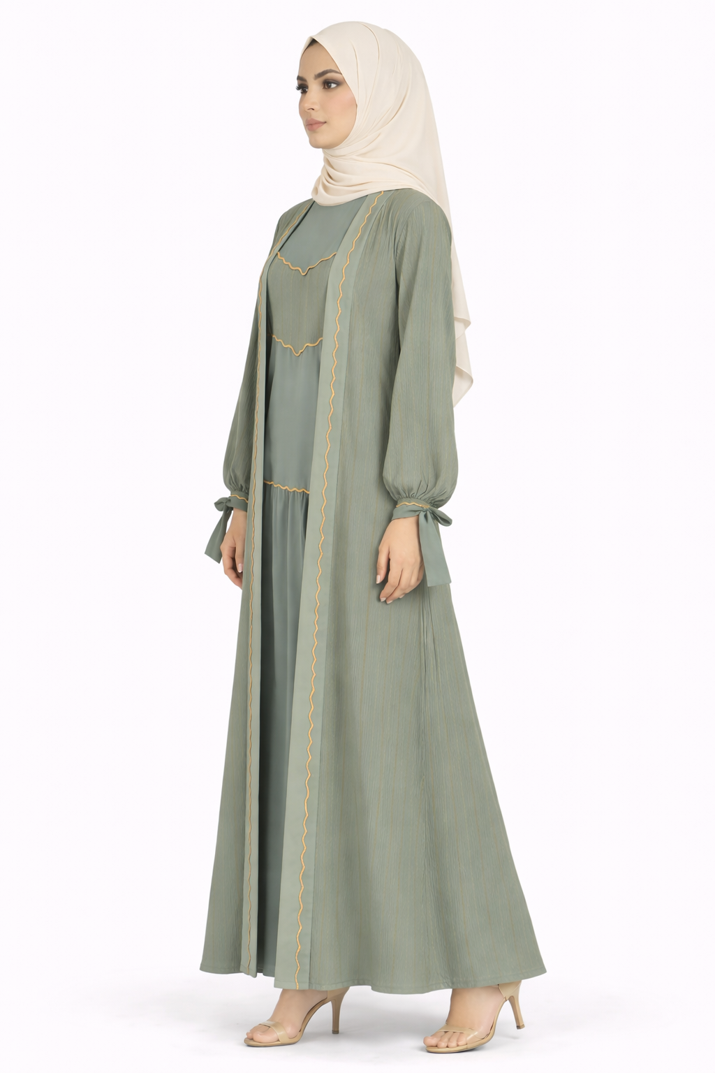 Ponderosa Pine Pinstripe Belted Open Front Maxi Abaya