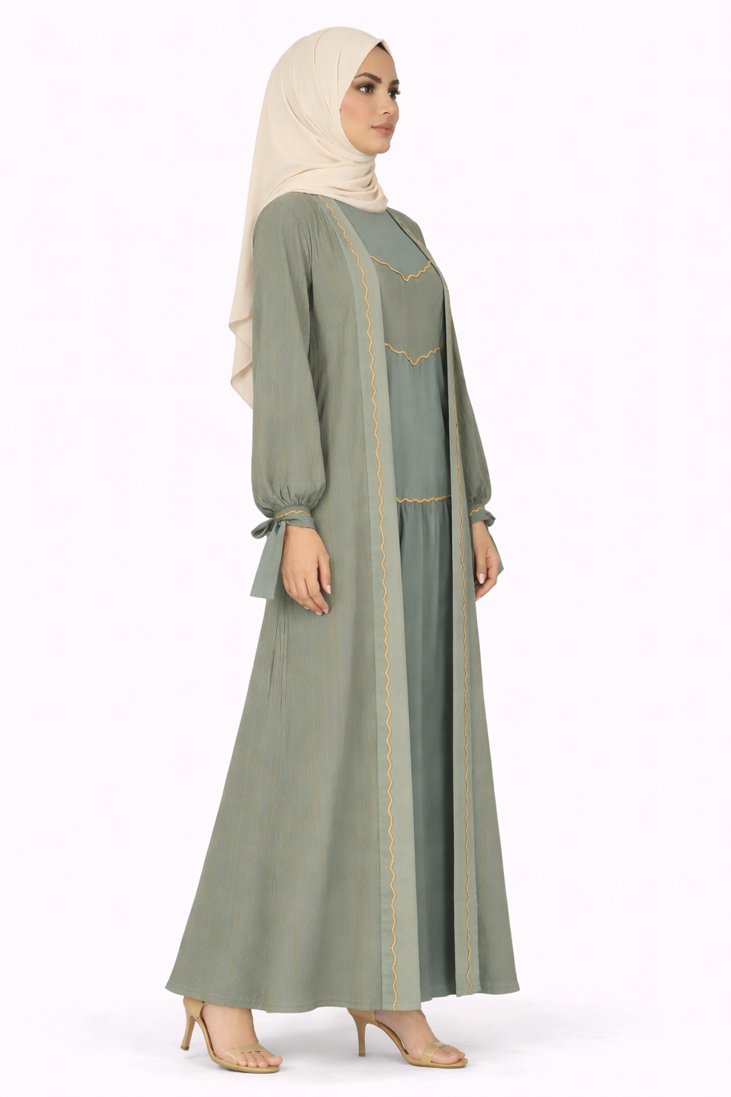 Ponderosa Pine Pinstripe Belted Open Front Maxi Abaya