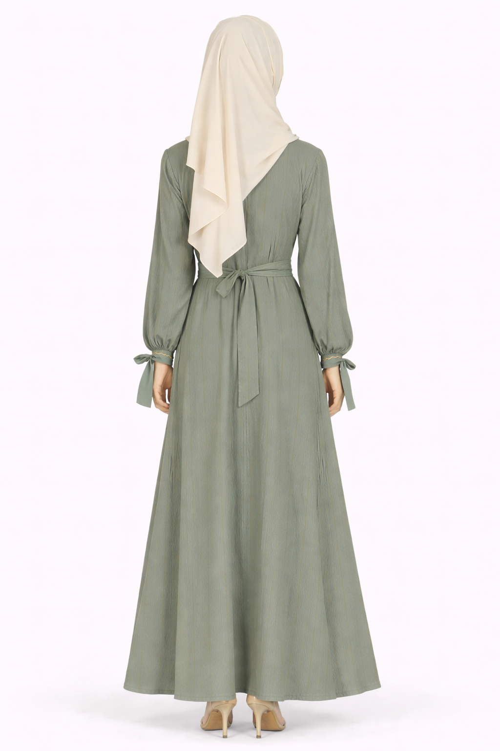 Ponderosa Pine Pinstripe Belted Open Front Maxi Abaya