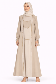 Tidal Foam Pinstripe Belted Open Front Maxi Abaya