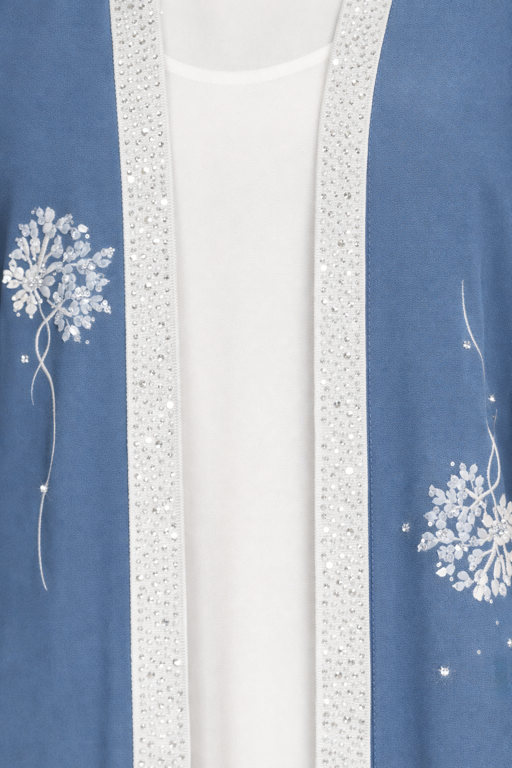 Persian Blue Floral Detail Open Front Maxi Abaya