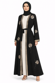 Tap Shoe Floral Detail Open Front Maxi Abaya