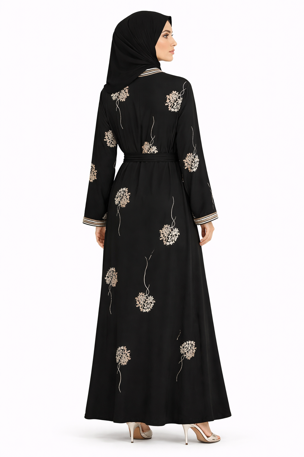 Tap Shoe Floral Detail Open Front Maxi Abaya