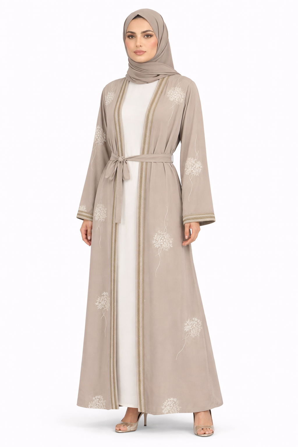 Wrougth Iron Floral Detail Open Front Maxi Abaya