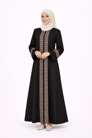 3 Piece Abaya with Embroidered Trim and Stone Detail - Meteorite
